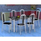 Conjunto de Mesa Granada com 6 Cadeiras Branco e Preto Liso