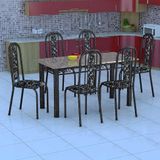 Conjunto de Mesa Granada com 6 Cadeiras Preto Prata e Preto Floral GR