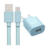 Kit Cabo Usb Tipo-c + Carregador Emborrachado Elg, Azul