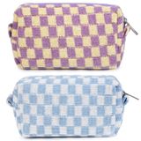 Bolsa De Maquiagem Clackibukvyz Xadrez Roxa E Azul De 2 Peças