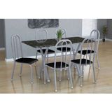 Conjunto de Mesa Miame com 6 Cadeiras Madri Branco Prata e Preto Liso