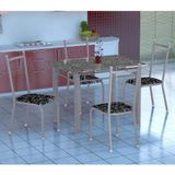 Conjunto de Mesa Gênova Com 4 Cadeiras Lisboa Branco Prata E Preto Floral