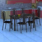 Conjunto de Mesa Granada com 6 Cadeiras Preto Prata e Preto Liso GR