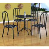 Conjunto de Mesa Malaga com 4 Cadeiras Madri Preto Prata e Preto Floral