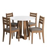 Conjunto De Mesa Sala De Jantar Athenas Redonda 1,03m 4 Cadeiras Dakar Cedro / Off White / Mascavo Dobuê