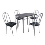 Conjunto de Mesa Genebra com 4 Cadeiras Alicante Branco Liso e Preto Floral