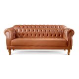 Sofá Chesterfield Duque 3 Lugares Couro Ecológico Caramelo 302