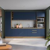 Cozinha Modulada Celeste Kappesberg 100% Mdf Nogueira/azul 340cm