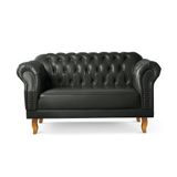 Sofá Duque Chesterfield 2 Lugares Couro Ecológico Preto 300
