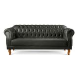 Sofá Chesterfield Duque 3 Lugares Couro Ecológico Preto 300