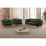 Conjunto Sofá Chesterfield 3 Lugares + 2 Poltronas Couro Ecológico Verde 303