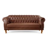 Sofá Chesterfield Duque 3 Lugares Couro Ecológico Marrom 301