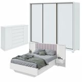 Quarto Com Guarda-roupa Casal 3 Portas  6 Gavetas, Cômoda 2 Portas 7 Gavetas E Cama Solaris Branco