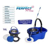 Balde Mop Pro 360° Perfect Azul C/3 Refis E Cabo 1,6m 16l Balde / Esprem C/mop 16l C. Inox Perfect Perfect