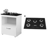 Kit Balcão Cooktop Cozinha Salvia Branco E Fogão Cooktop Ultrachama 5 Bocas Preto