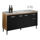 Balcão Para Pia Gabriela 150 Cm 4 Portas Amendoa Preto Ajl