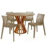 Conjunto Mesa De Jantar Redonda Cecília 120cm Natural Com 4 Cadeiras Gruvyer - Nude