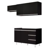 Cozinha Planejada Lux 3 Peças 100%mdf Balcão Gabinete Sem Tampo 119cm 3 Gavetas Preto - Desk Design