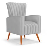 Poltrona Decorativa Melody Com Pés Palito Veludo Cinza Claro - Desk Design