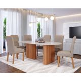 Sala De Jantar Ester 210cm Oval Com 6 Cadeiras Fernanda Wood Cinamomo/off White/mad/bege