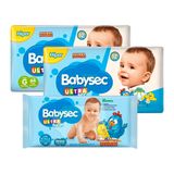 Kit Babysec Fralda Descartável Ultrasec Galinha Pintadinha G 128 Tiras + Toalha Umedecida Ultrafresh 46 Unidades