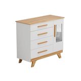 Cômoda Bebê Retrô C/ 1 Porta Cristal E 4 Gavetas Branco/amendoa - Peroba