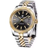 Relogio Analógico Masculino Automatico Em Aço Inoxidavel Impermeavel 10 Atm Preto Dourado