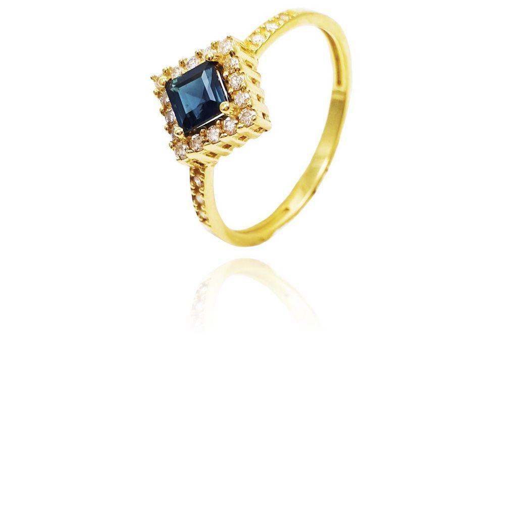 Anel Ouro 18k Safira Azul E Diamante L 25.2 Tamanho 24