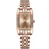 Relógio De Quartzo Feminino Design Quadrado Bracelete De Aço Inoxidável Impermeavel 3atm Dourado