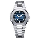 Relogio Analógico Masculino Quadrado Luminoso Em Aço Inoxidável Impermeavel Azul