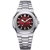 Relogio Analógico Masculino Quadrado Luminoso Em Aço Inoxidável Impermeavel Vermelho