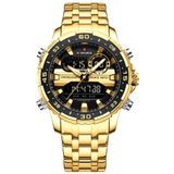 Relógio Analógico Masculino Impermeável Pulseira De Aço Inoxidável Digital Preto Dourado