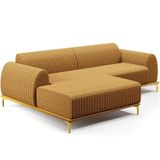 Sofá 3 Lugares Chaise Esquerdo Sala Molino 245cm D02 Pés D\&#39;ouro Prime Bouclê Mostarda Pb-03