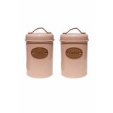 Kit 2 Pote Lata Porta Mantimentos Hermético Em Metal Rosa