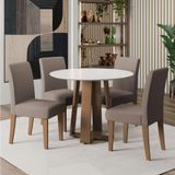 Conjunto De Mesa Sala De Jantar Athenas Redonda 4 Cadeiras Trieste Cedro / Off White / Mascavo Dobuê
