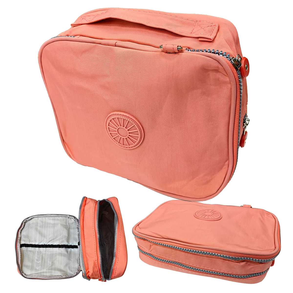 Estojo Box Escolar Quadrado Organizador Grande Liso Com 2 Divisórias Bolsinha