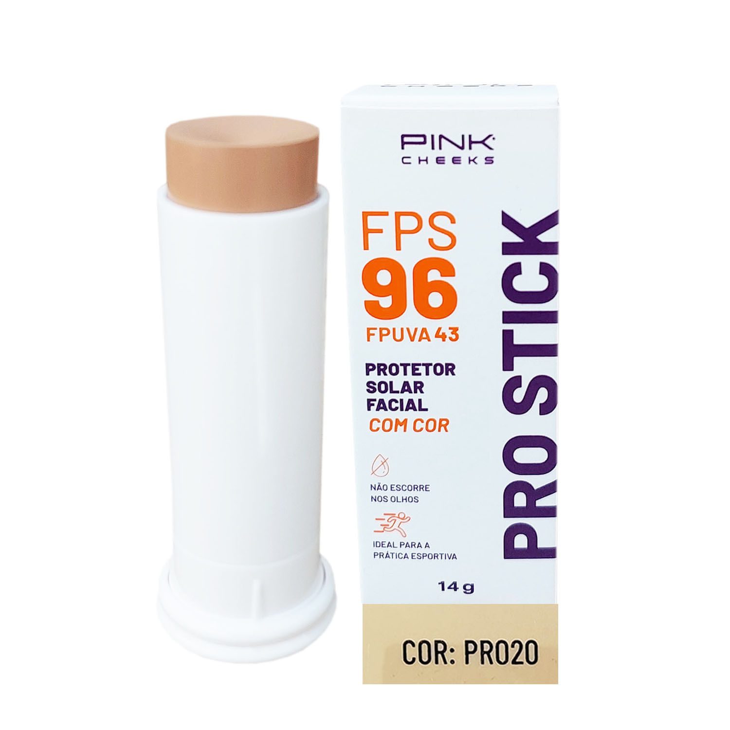 Protetor Solar Facial Bastão Com Cor Pro Stick Fps 96 Pink Cheeks 14 Gr + Bolsa Necessaire