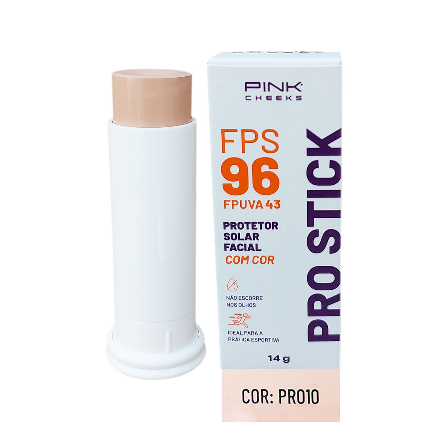 Protetor Solar Facial Bastão Com Cor Pro Stick Fps 96 Pink Cheeks 14 Gr + Bolsa Necessaire