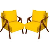 Kit 2 Poltronas Decorativa Shine Pé Castanho - Amarelo Suede