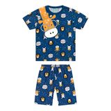 Pijama Infantil Camiseta E Short Brilha No Escuro Girafa – Kyly - 1 Ano