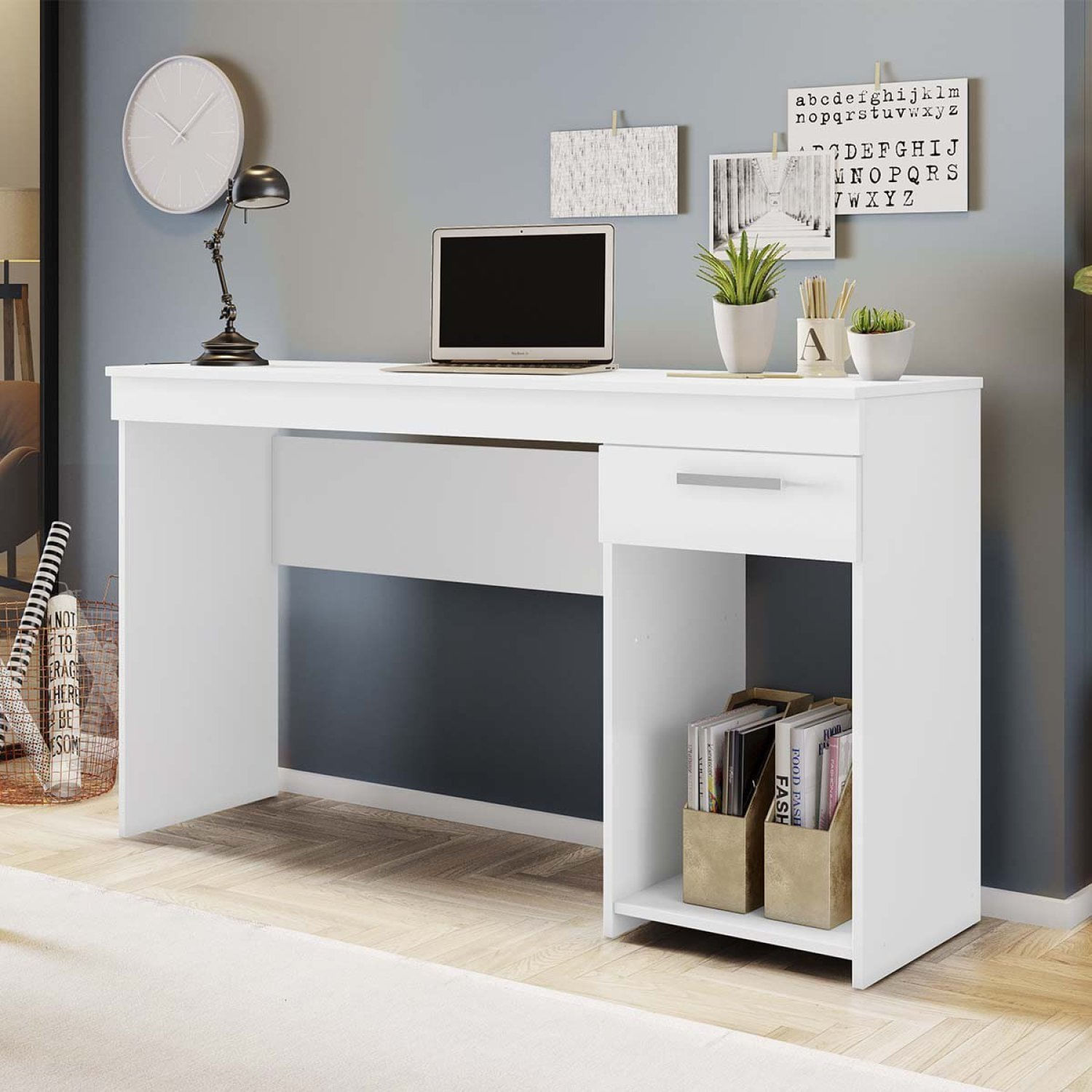 Mesa De Escritório 108cm 1 Gaveta Office Nt 2070  Branco New