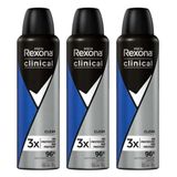 Kit 3 Antitranspirante Aerosol Rexona Men Clinical Clean 150ml Cada