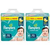 Fralda Descartável Pampers Confort Sec Super Tamanho M - 2 Pacotes Com 70 Fraldas - 140 Total Tiras