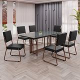 Conjunto Sala De Jantar Mesa 160x90cm Base Pérola Tampo Mdf Laca Com Vidro Napoli Preto / Marrom