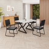 Conjunto Sala De Jantar Mesa 120x90cm Base Império Tampo Mdf Laca Com Vidro Napoli Preto