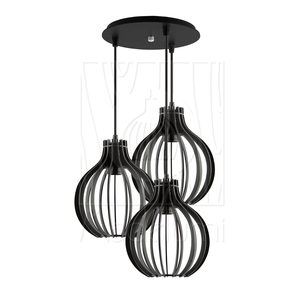 Luminária Pendente Triplo Madeira Bali 20cm CR Soquete E27