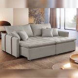 Sofa Cama Retratil E Reclinavel 220cm Detroid Yescasa Linho/gelo