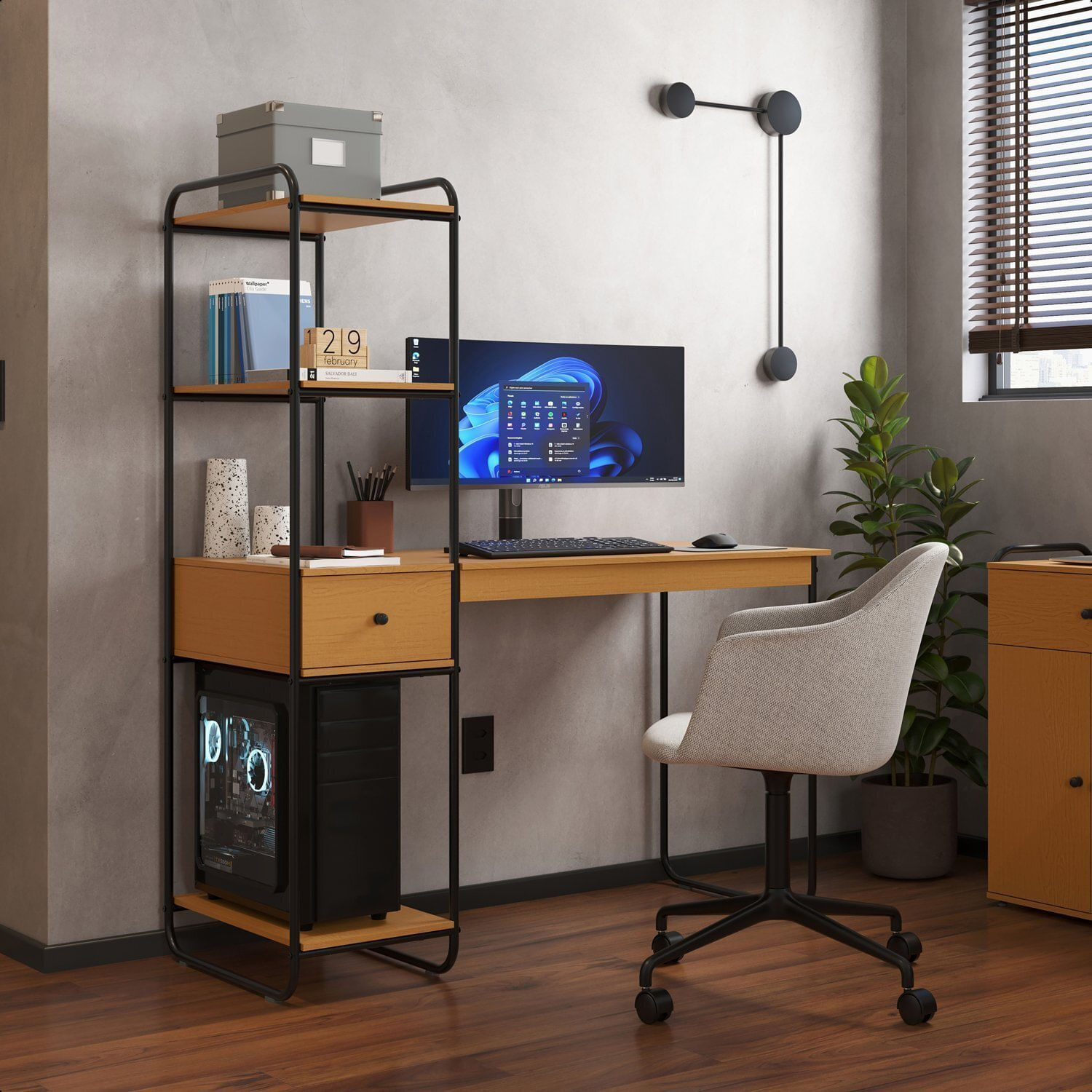 Home Office Criare C/prat 01 Gaveta Preto/nature