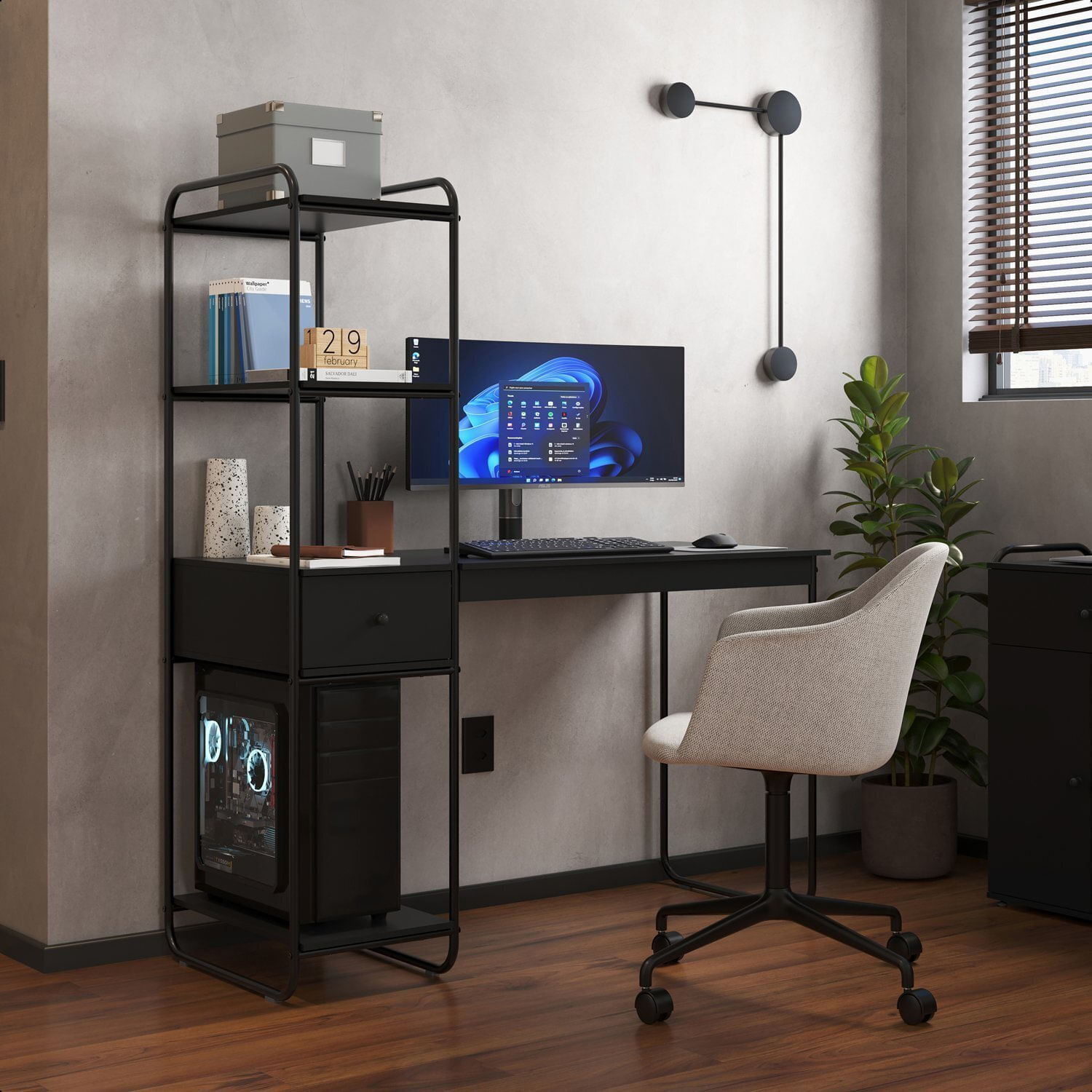 Home Office Criare C/prat 01 Gaveta Preto