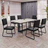 Conjunto Sala De Jantar Mesa 160x90cm Base Pérola Tampo Mdf Laca Com Vidro Napoli Preto